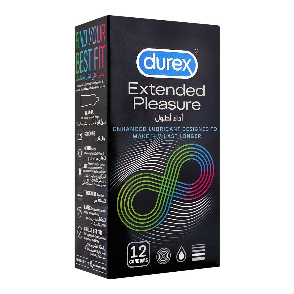 Durex Extended Pleasure Condoms Lubricated - 12 Long Lasting Delay Condoms